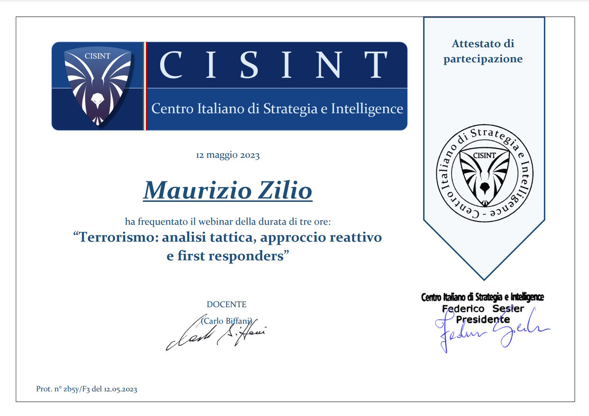 Maurizio Zilio — Terrorismo — formazione CISINT