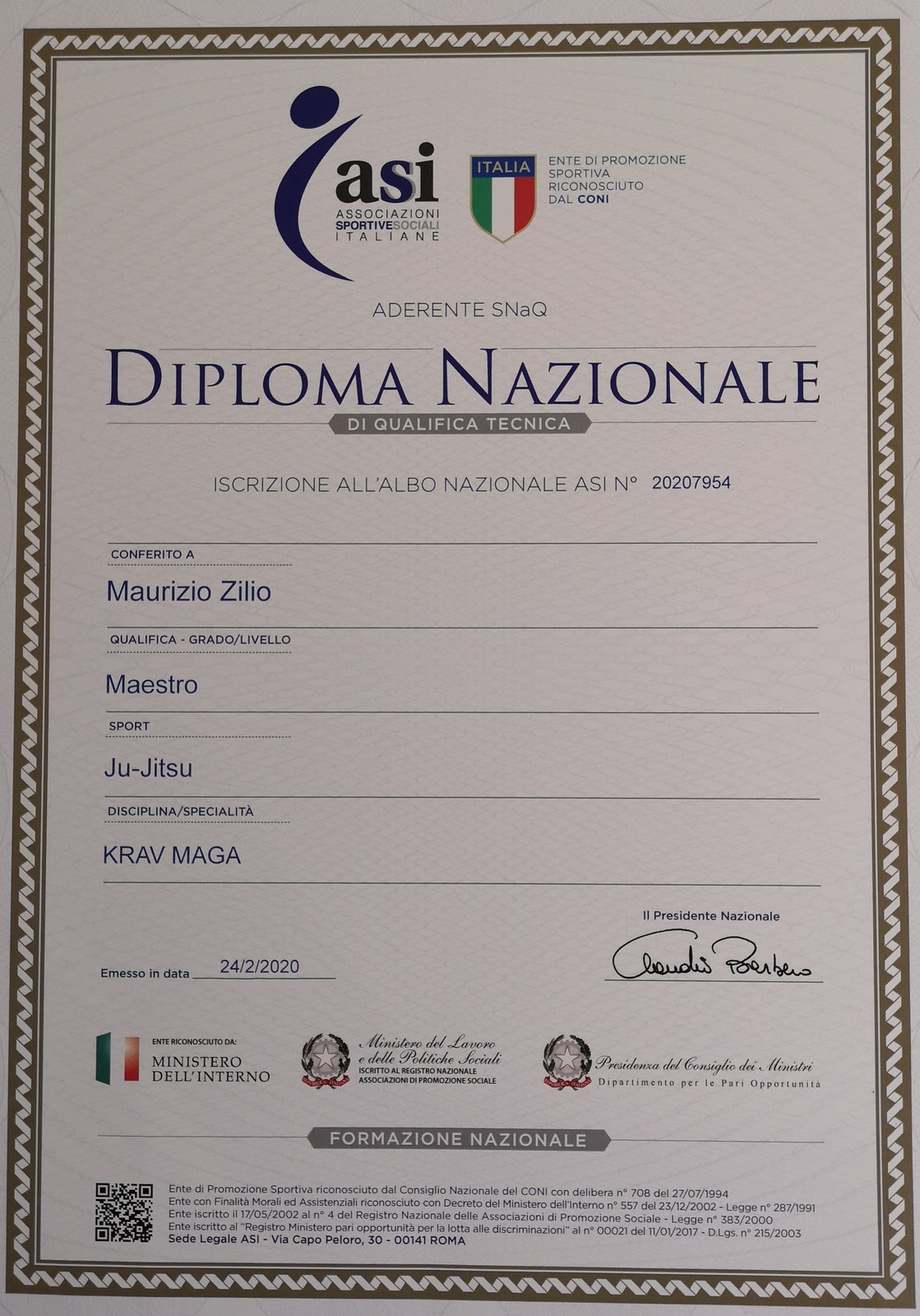 Maurizio Zilio — Maestro ASI — Ju Jitsu / Krav Maga