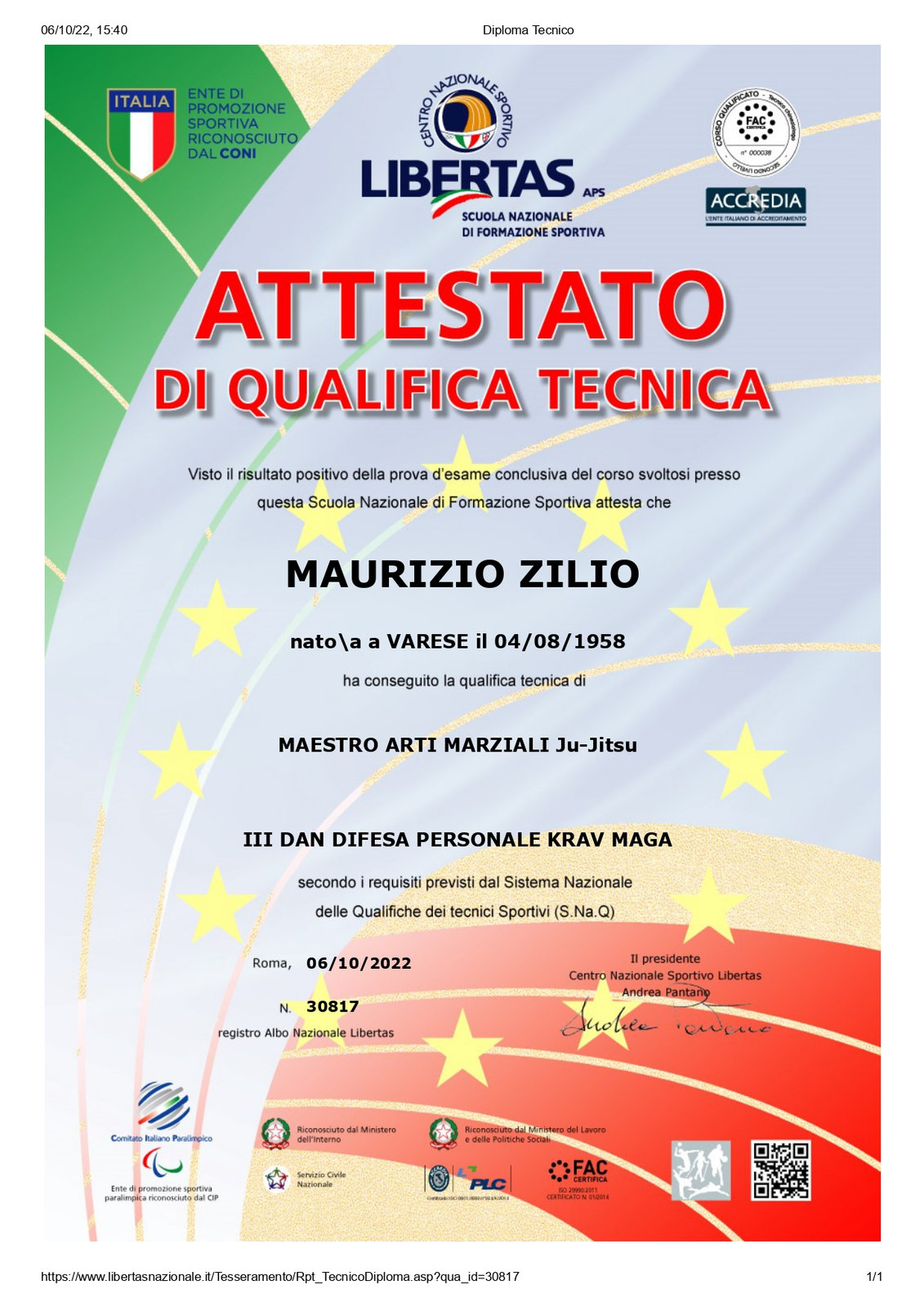 Maurizio Zilio — Maestro III Dan — Libertas