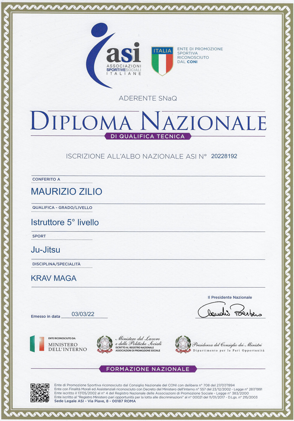 Maurizio Zilio — Istruttore nazionale ASI — Ju Jitsu / Krav Maga
